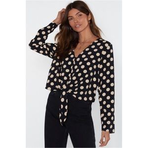 POPSUGAR Long Sleeve Polka Dot Tie Front Top ~ Macro Dot in Jet Black